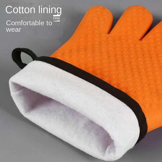 Silicone Heat Resistant Oven Mitts, Kitchen Silicone Glove Microwave Gloves, Non-Slip Cotton-Lined Oven Gloves Kitchen, Suitable for Kitchen, Cooking, Baking, Barbecue (Green)