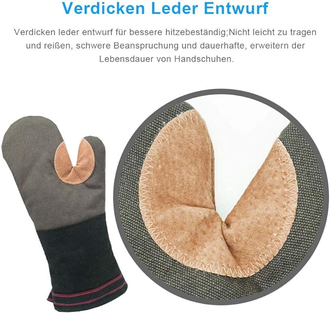 1 Piece Heat Resistant Oven Gloves Oven Gloves Oven Gloves BBQ Gloves Leather Cotton Long for BBQ Cooking Grill Baking Men Women Non-Slip