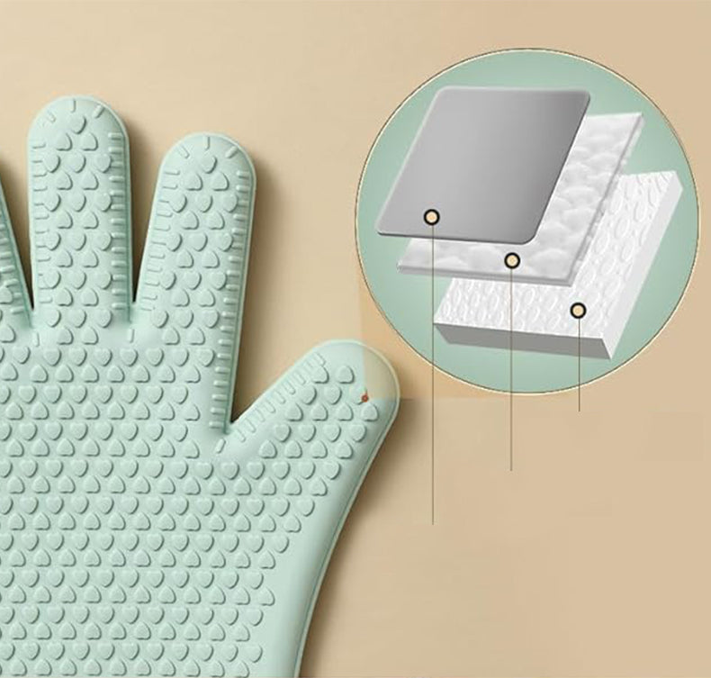 Silicone Heat Resistant Oven Mitts, Kitchen Silicone Glove Microwave Gloves, Non-Slip Cotton-Lined Oven Gloves Kitchen, Suitable for Kitchen, Cooking, Baking, Barbecue (Green)