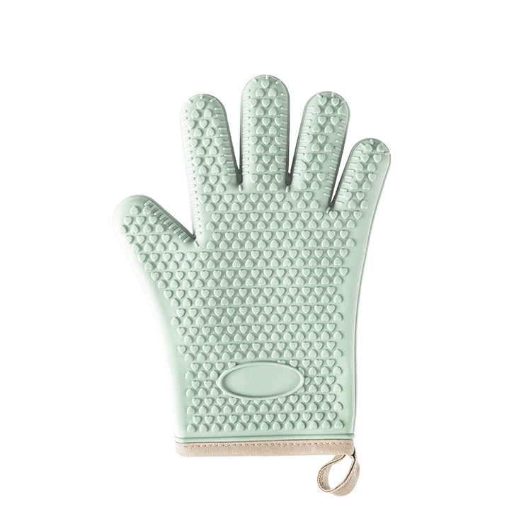 Silicone Heat Resistant Oven Mitts, Kitchen Silicone Glove Microwave Gloves, Non-Slip Cotton-Lined Oven Gloves Kitchen, Suitable for Kitchen, Cooking, Baking, Barbecue (Green)