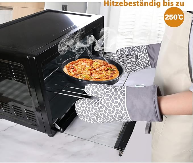 Oven Mitts and Pot Holders, Heat Resistant Oven Mitts Cooking Gloves with Non-Slip Silicone Strip for Kitchen, Baking, BBQ