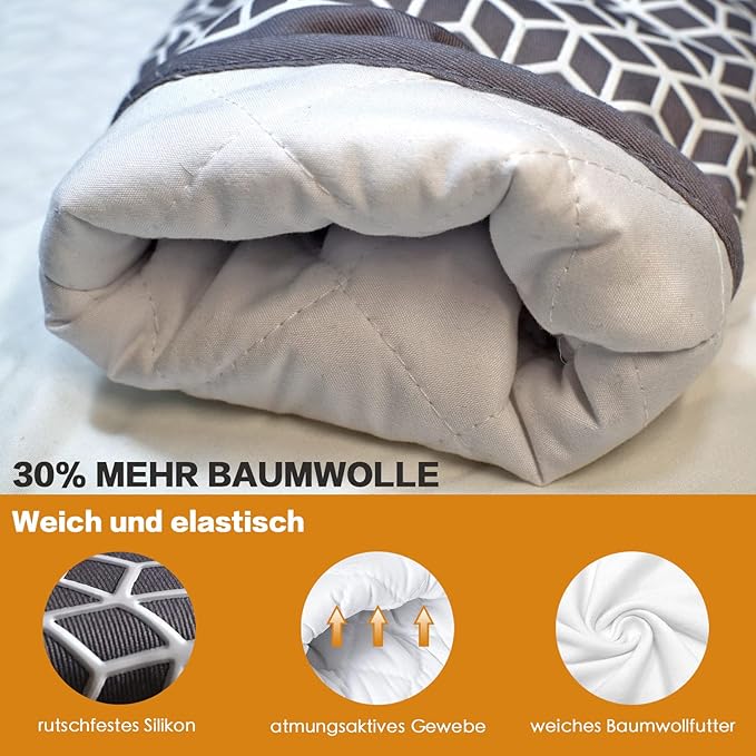 Oven Mitts and Pot Holders, Heat Resistant Oven Mitts Cooking Gloves with Non-Slip Silicone Strip for Kitchen, Baking, BBQ