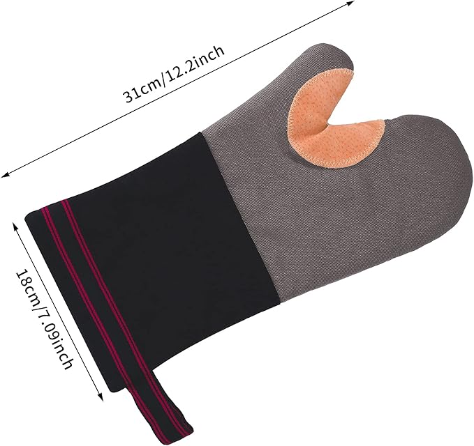 1 Piece Heat Resistant Oven Gloves Oven Gloves Oven Gloves BBQ Gloves Leather Cotton Long for BBQ Cooking Grill Baking Men Women Non-Slip