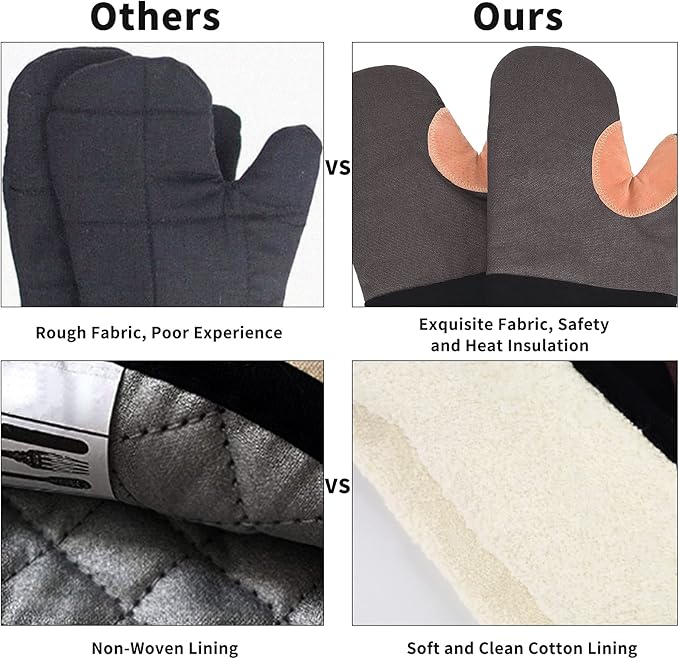 1 Piece Heat Resistant Oven Gloves Oven Gloves Oven Gloves BBQ Gloves Leather Cotton Long for BBQ Cooking Grill Baking Men Women Non-Slip