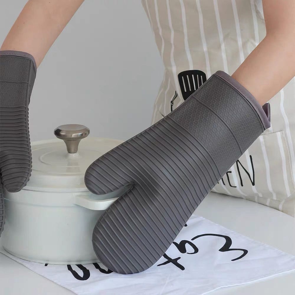 Silicone Oven Mitts, Heat Resistant Oven Gloves with Quilted Liner, Waterproof & Non-Slip Kitchen Mittens for Baking Cooking BBQ