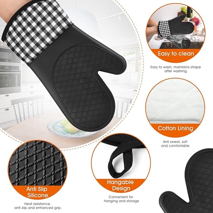 Heat Resistant Silicone Oven Gloves,Heat Resistant Silicone Oven Gloves With Non-slip Textured Grips For Kitchen Baking