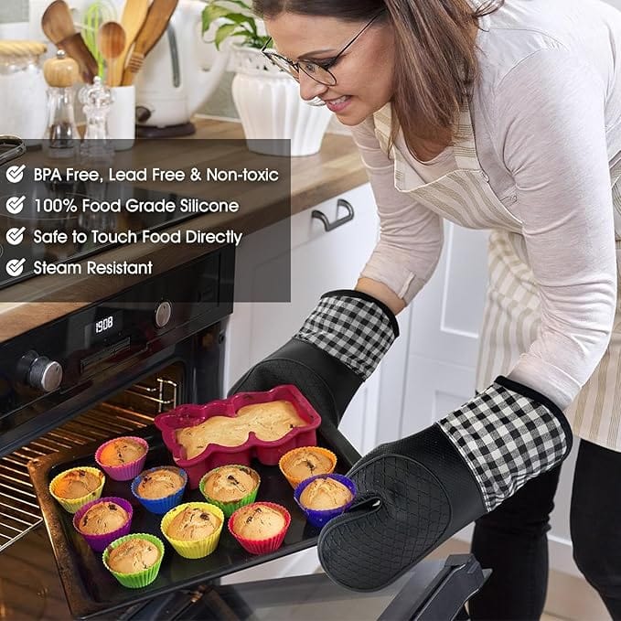 Heat Resistant Silicone Oven Gloves,Heat Resistant Silicone Oven Gloves With Non-slip Textured Grips For Kitchen Baking