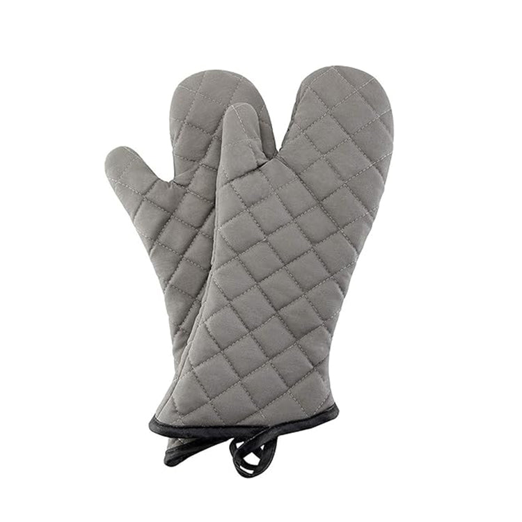 Professional Cotton Oven Mitt, Oven Mitts with Quilted Lines, Heat Resistant Pot Holders, Flexible Oven Hand Gloves, Grey