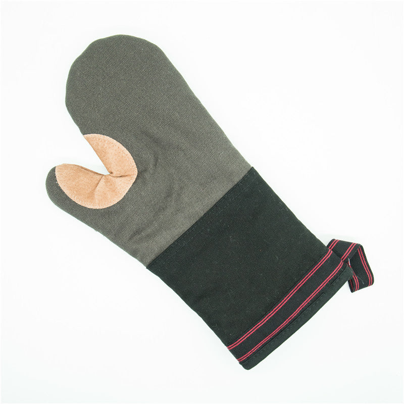 1 Piece Heat Resistant Oven Gloves Oven Gloves Oven Gloves BBQ Gloves Leather Cotton Long for BBQ Cooking Grill Baking Men Women Non-Slip