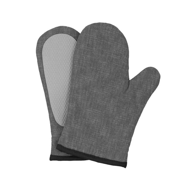 A pair Oven Gloves Heat Resistant, Silicone Oven Mitts with Cotton Terrycloth Lining and Twill Silicone Non-Slip Surface for Cooking Baking Grilling BBQ Microwave Gauntlet