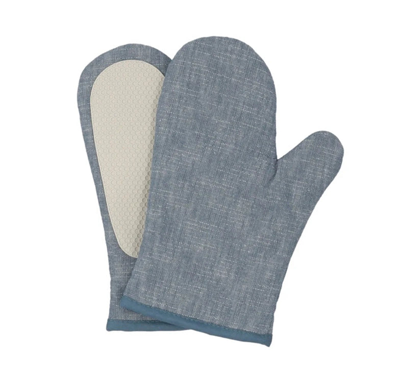 A pair Oven Gloves Heat Resistant, Silicone Oven Mitts with Cotton Terrycloth Lining and Twill Silicone Non-Slip Surface for Cooking Baking Grilling BBQ Microwave Gauntlet