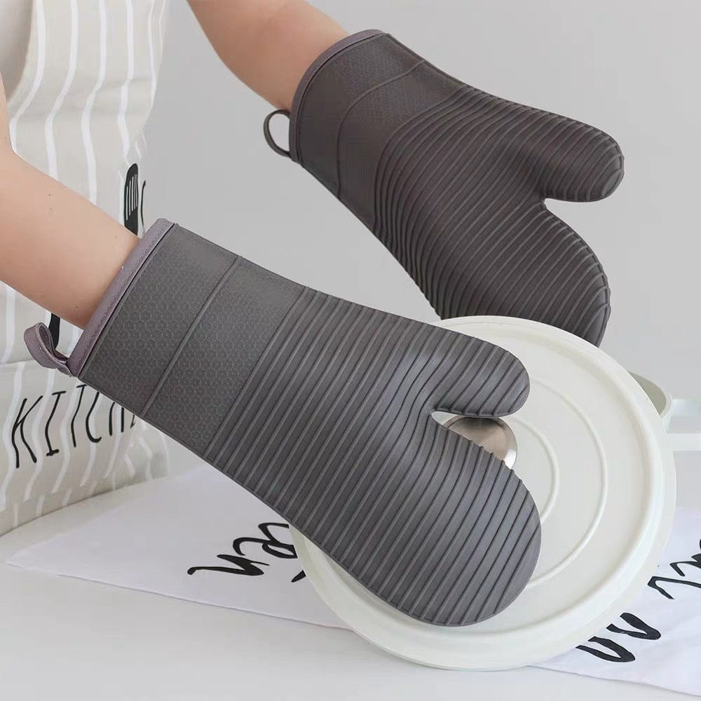 Silicone Oven Mitts, Heat Resistant Oven Gloves with Quilted Liner, Waterproof & Non-Slip Kitchen Mittens for Baking Cooking BBQ