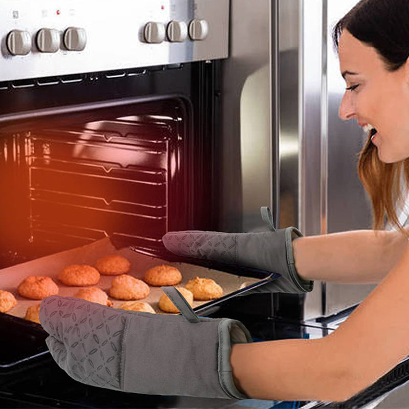 Oven Mitts and Pot Holders for Kitchen Heat Resistant - 4pcs Thick Cotton Oven Gloves & Hot Pads with Non-Slip Silicone Grip Long Arm for Baking Cooking Grilling Machine Washable