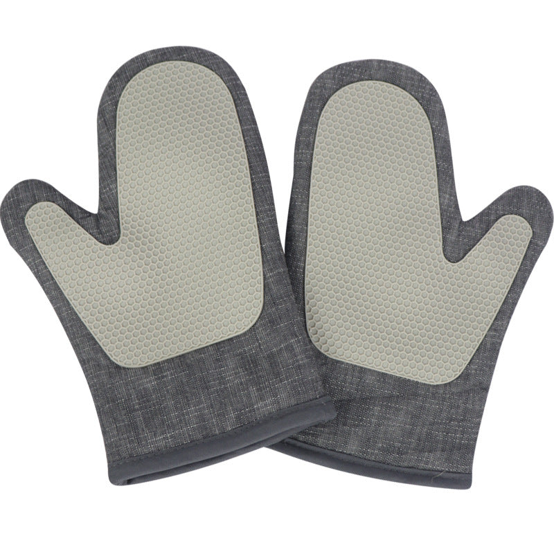 A pair Oven Gloves Heat Resistant, Silicone Oven Mitts with Cotton Terrycloth Lining and Twill Silicone Non-Slip Surface for Cooking Baking Grilling BBQ Microwave Gauntlet