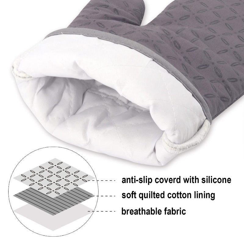 Oven Mitts and Pot Holders for Kitchen Heat Resistant - 4pcs Thick Cotton Oven Gloves & Hot Pads with Non-Slip Silicone Grip Long Arm for Baking Cooking Grilling Machine Washable