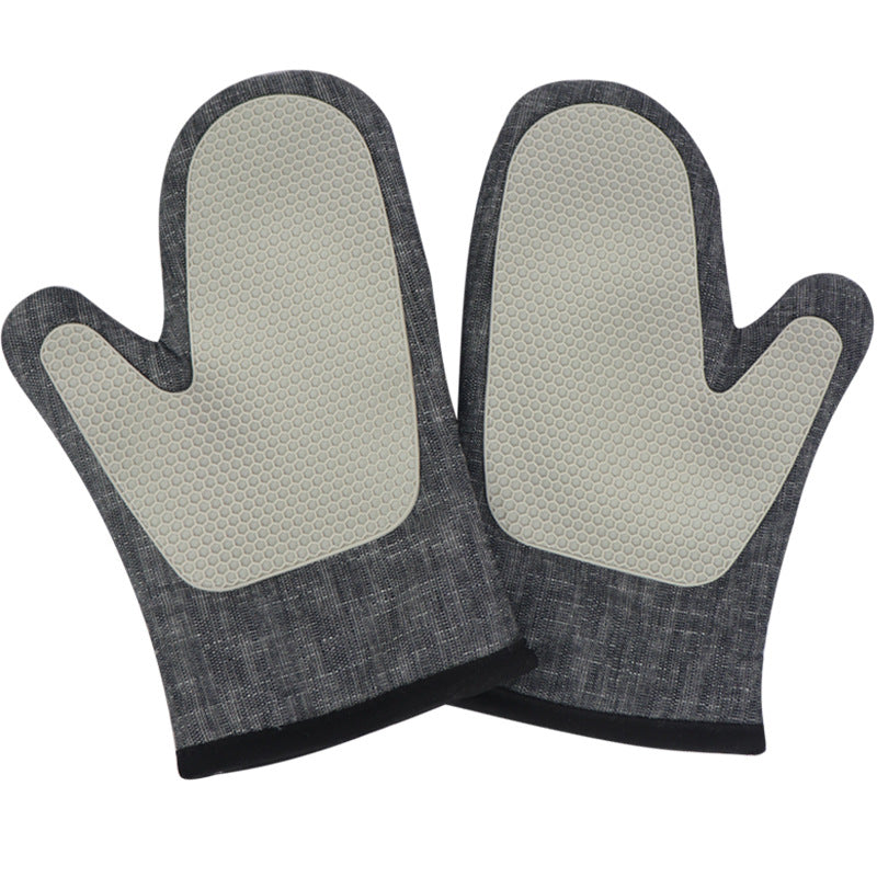 A pair Oven Gloves Heat Resistant, Silicone Oven Mitts with Cotton Terrycloth Lining and Twill Silicone Non-Slip Surface for Cooking Baking Grilling BBQ Microwave Gauntlet