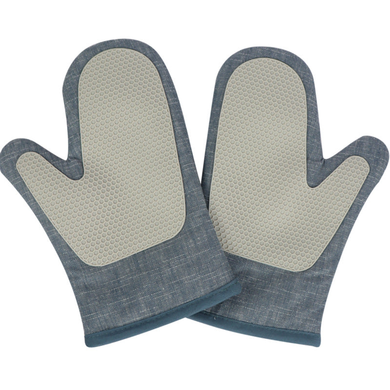 A pair Oven Gloves Heat Resistant, Silicone Oven Mitts with Cotton Terrycloth Lining and Twill Silicone Non-Slip Surface for Cooking Baking Grilling BBQ Microwave Gauntlet