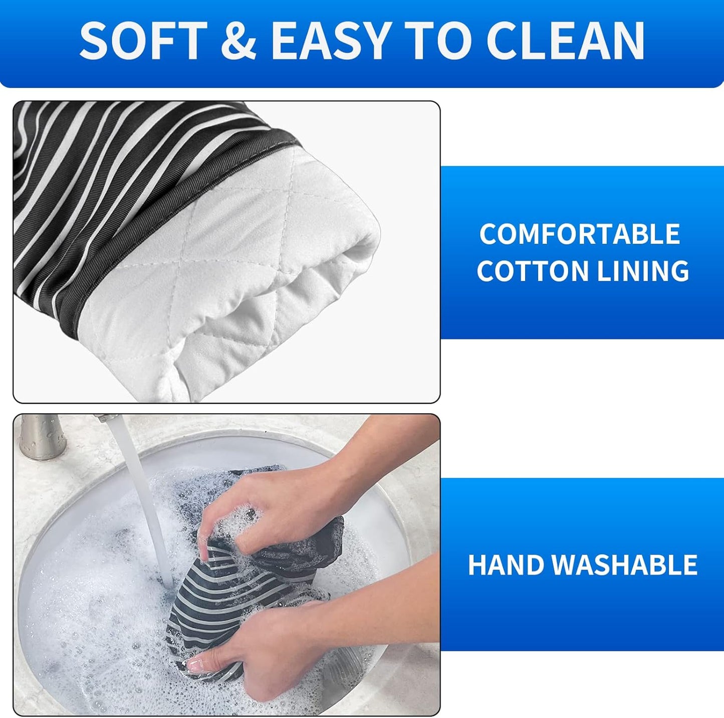 Heat Resistant Oven Gloves, Kitchen Gloves with Silicone Non-Slip Strip for Cooking, Baking, BBQ