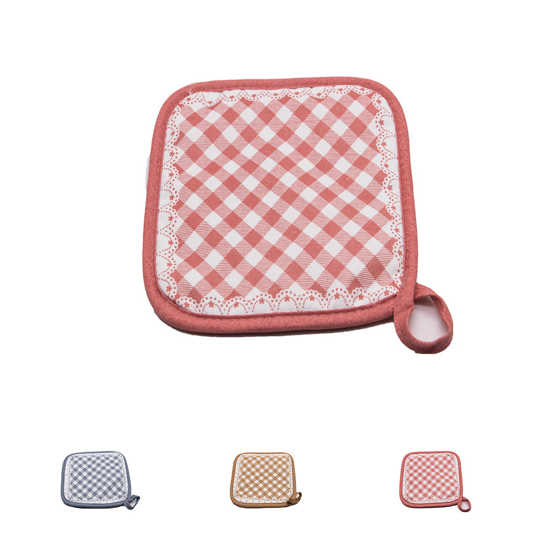 potholder terylene heat resistant pot mat table hot mat plaid potholder hot pad with hanging loop