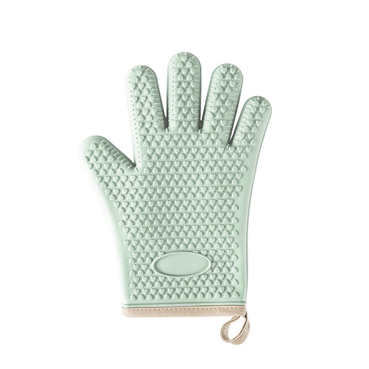 Silicone Heat Resistant Oven Mitts, Kitchen Silicone Glove Microwave Gloves, Non-Slip Cotton-Lined Oven Gloves Kitchen, Suitable for Kitchen, Cooking, Baking, Barbecue (Green)