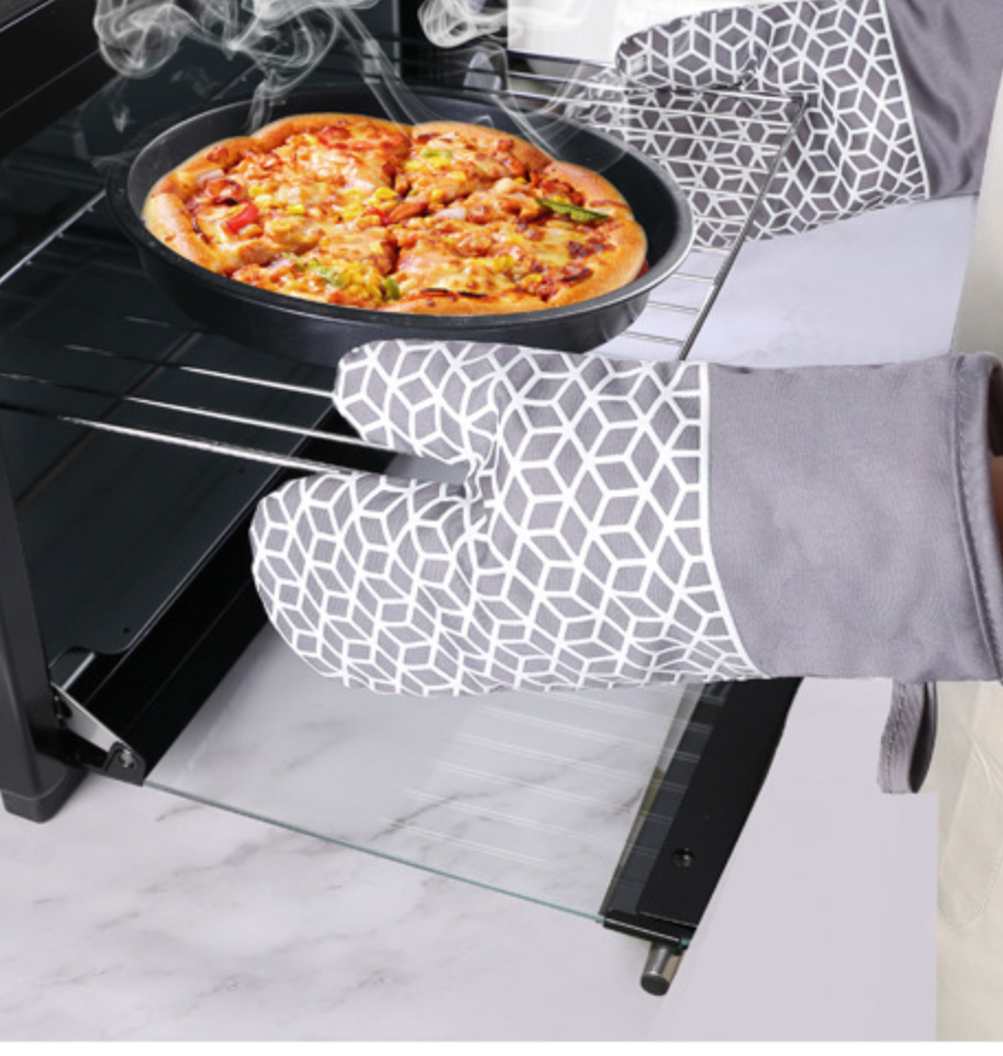 Oven Mitts and Pot Holders, Heat Resistant Oven Mitts Cooking Gloves with Non-Slip Silicone Strip for Kitchen, Baking, BBQ