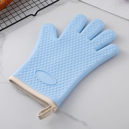 Silicone Heat Resistant Oven Mitts, Kitchen Silicone Glove Microwave Gloves, Non-Slip Cotton-Lined Oven Gloves Kitchen, Suitable for Kitchen, Cooking, Baking, Barbecue (Green)