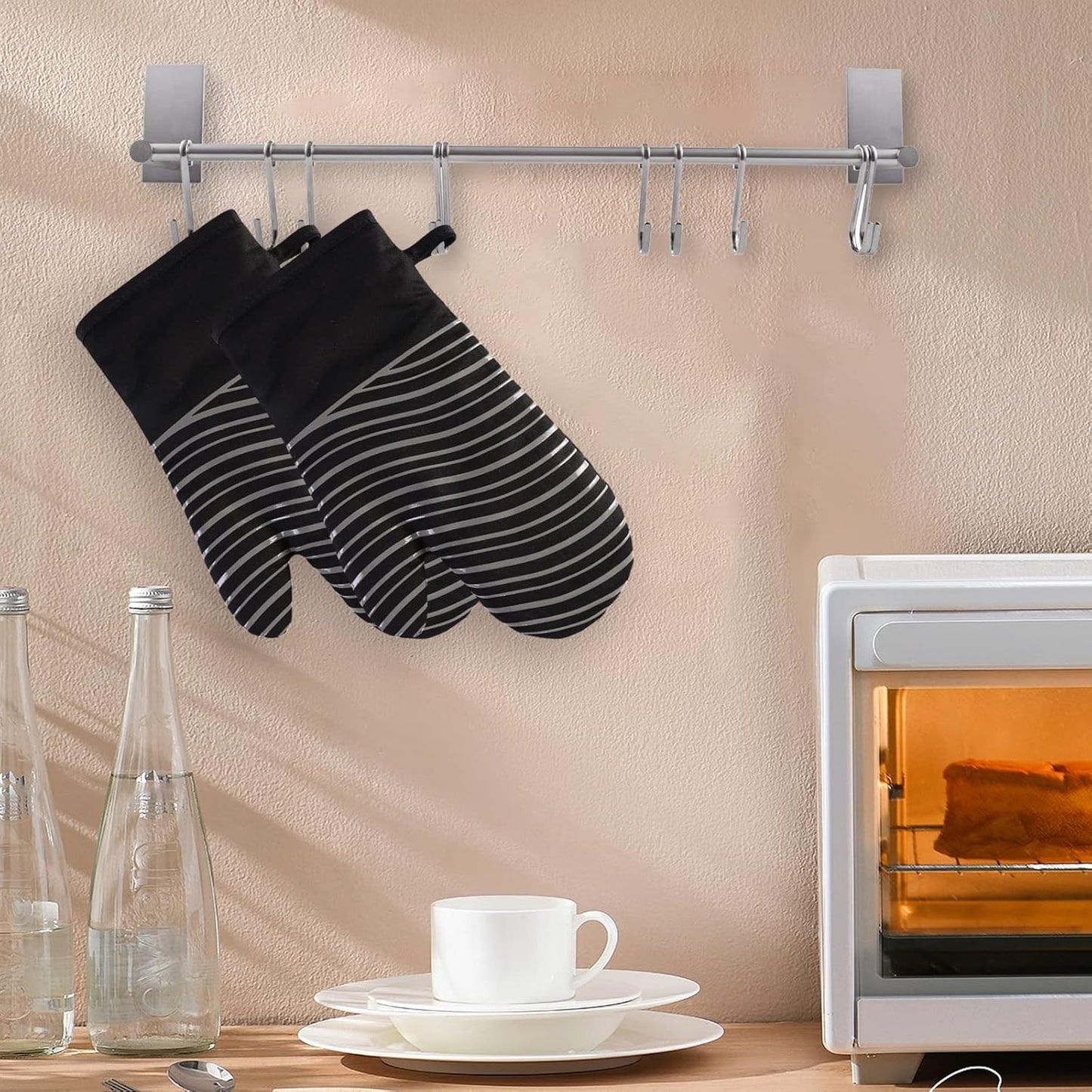 Heat Resistant Oven Gloves, Kitchen Gloves with Silicone Non-Slip Strip for Cooking, Baking, BBQ