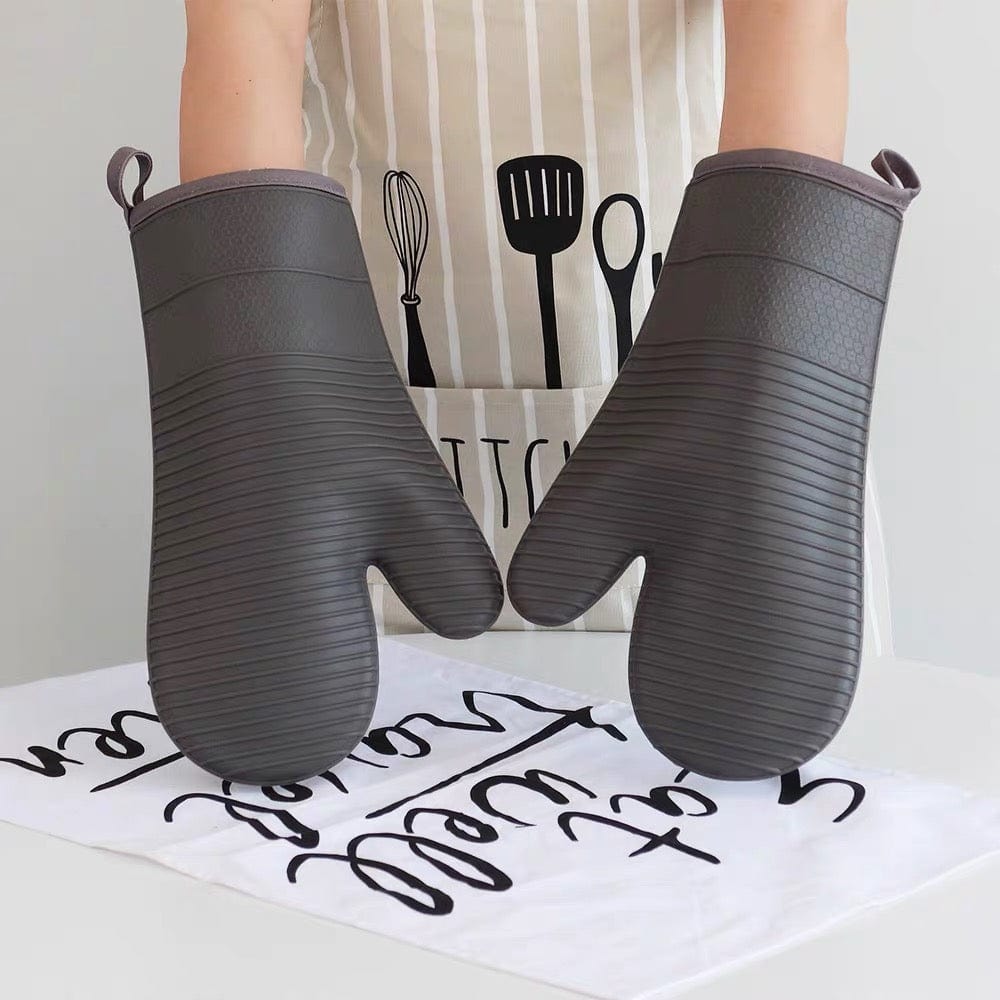 Silicone Oven Mitts, Heat Resistant Oven Gloves with Quilted Liner, Waterproof & Non-Slip Kitchen Mittens for Baking Cooking BBQ