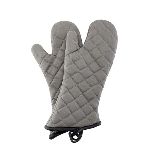 Professional Cotton Oven Mitt, Oven Mitts with Quilted Lines, Heat Resistant Pot Holders, Flexible Oven Hand Gloves, Grey