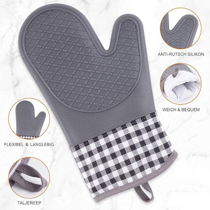 Silicone Oven Mitts, Professional 466℉ Heat Resistant Cooking Gloves Non Slip with Soft Cotton Lining Kitchen Mittens Baking Glove Potholder for Cooking, Baking, BBQ