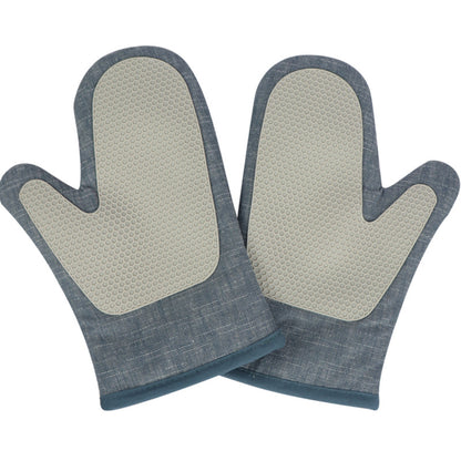 A pair Oven Gloves Heat Resistant, Silicone Oven Mitts with Cotton Terrycloth Lining and Twill Silicone Non-Slip Surface for Cooking Baking Grilling BBQ Microwave Gauntlet