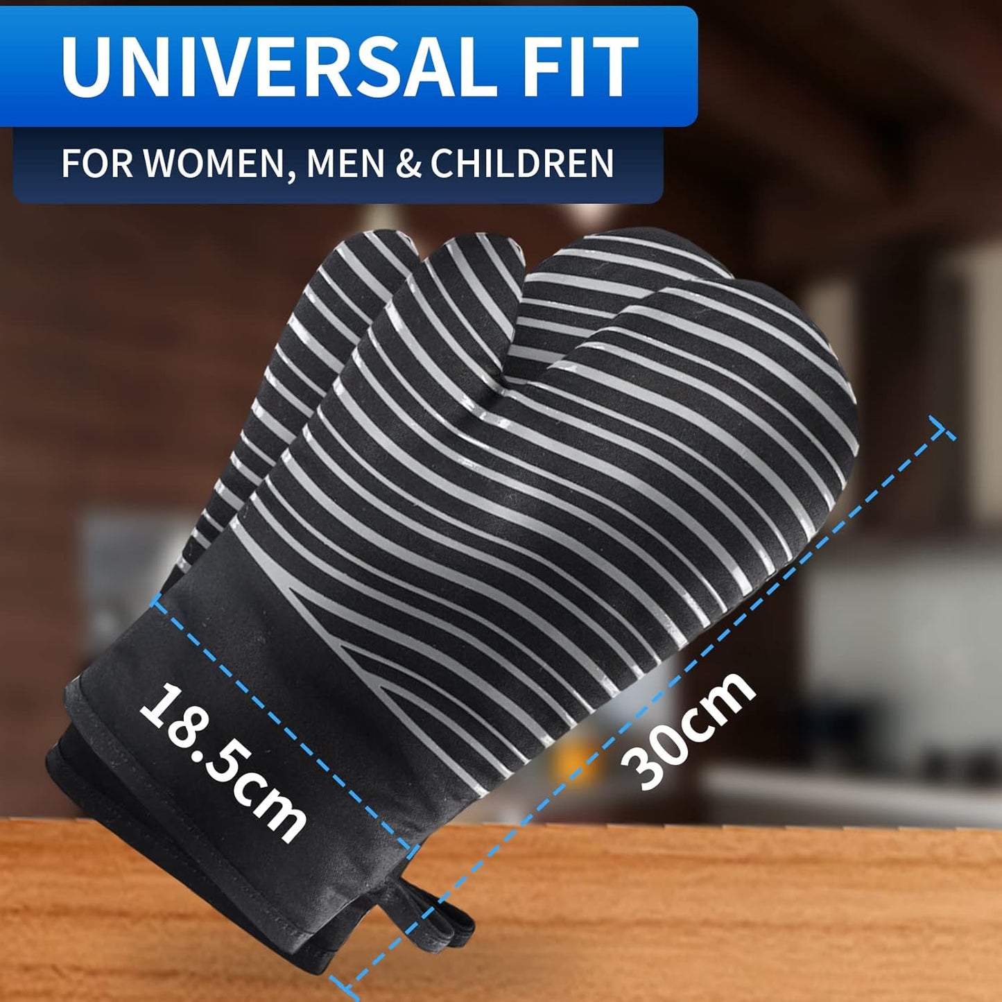 Heat Resistant Oven Gloves, Kitchen Gloves with Silicone Non-Slip Strip for Cooking, Baking, BBQ
