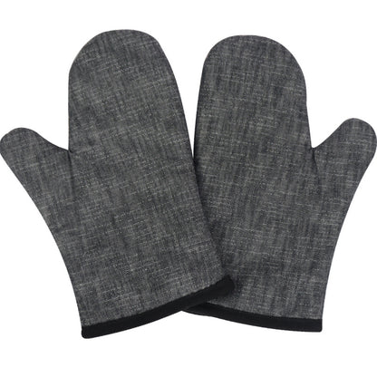 A pair Oven Gloves Heat Resistant, Silicone Oven Mitts with Cotton Terrycloth Lining and Twill Silicone Non-Slip Surface for Cooking Baking Grilling BBQ Microwave Gauntlet