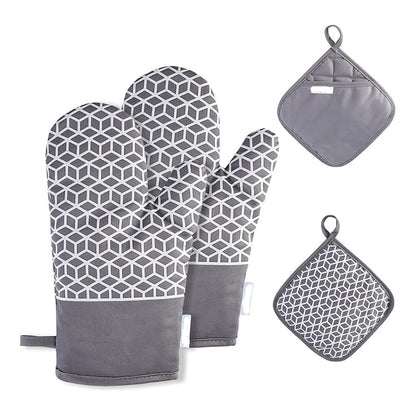 Oven Mitts and Pot Holders, Heat Resistant Oven Mitts Cooking Gloves with Non-Slip Silicone Strip for Kitchen, Baking, BBQ